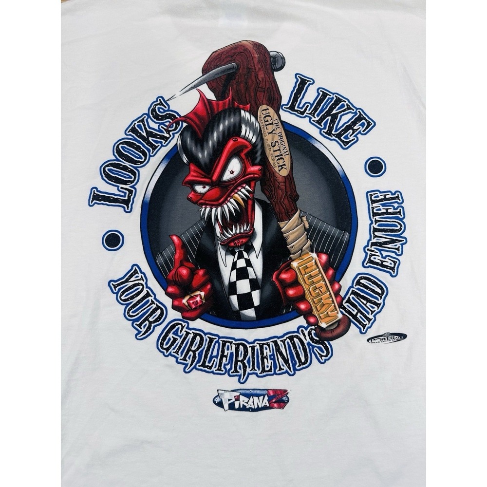 VTG Y2K Piranaz Mobster Motorsports Short Sleeve Tee Size L NHRA Racing T-Shirt